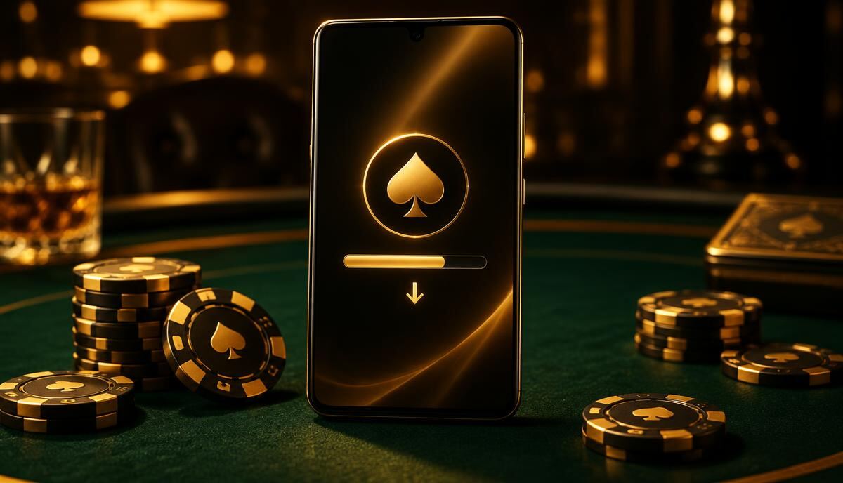 Phone with a gold progress bar updating the Royal X Casino app